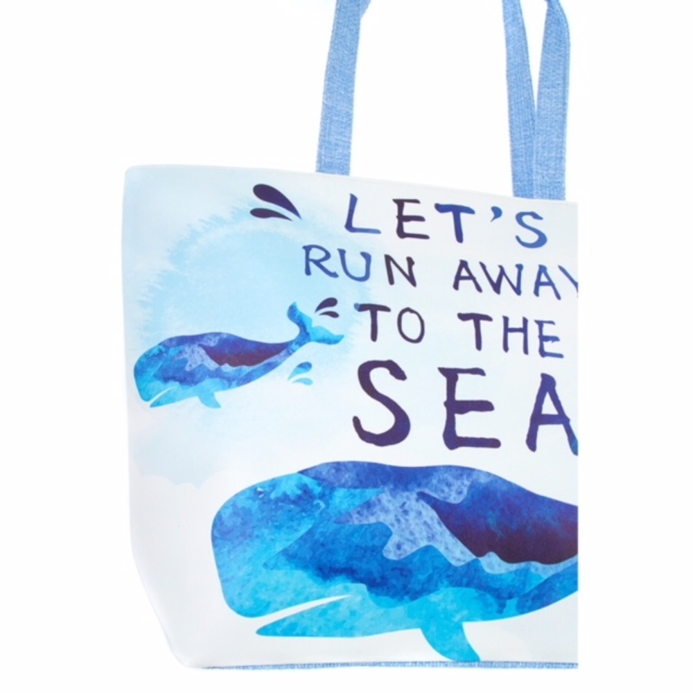 Nautical Whale Sea Print Beach Tote Bag Purse - Picture 2 of 5